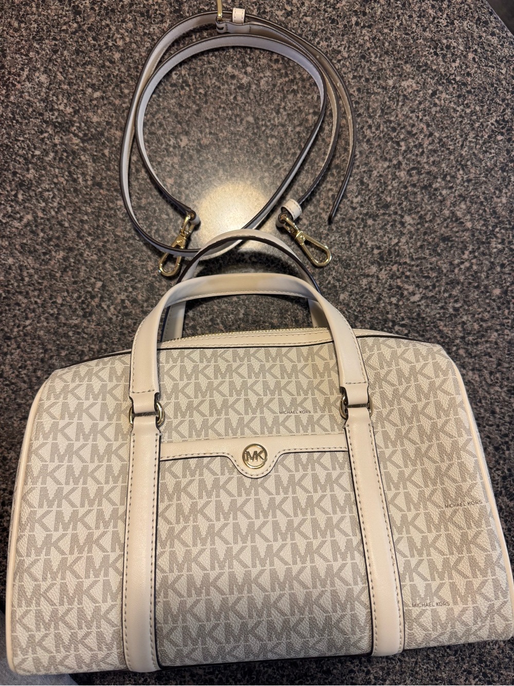 Michael Kors Cream/Beige Signature Dome Satchel and matching wallet